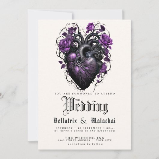 QR Code Eccentric Black Heart Lila Rose Einladung (Vorderseite)