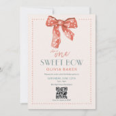 QR-Code Ein Süßer Bogen Rosa Coquette Erster Gebur Einladung (Vorderseite)