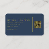 QR Code Einfach Elegant Klasse Marine Blau und Gol Visitenkarte (Rückseite)