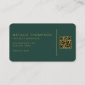 QR Code Einfach Elegant Smaragdgrün und Gold Visitenkarte (Rückseite)