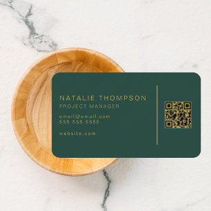 QR Code Einfach Elegant Smaragdgrün und Gold Visitenkarte
