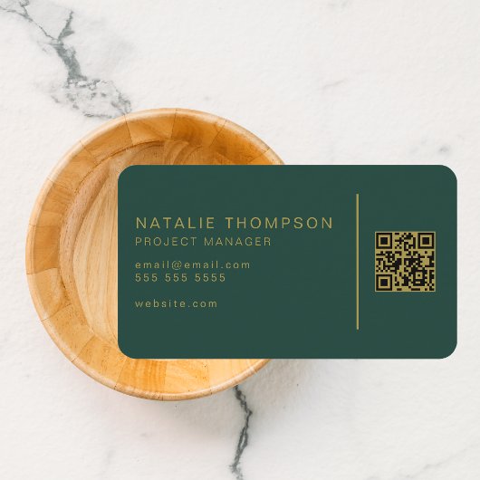 QR Code Einfach Elegant Smaragdgrün und Gold Visitenkarte