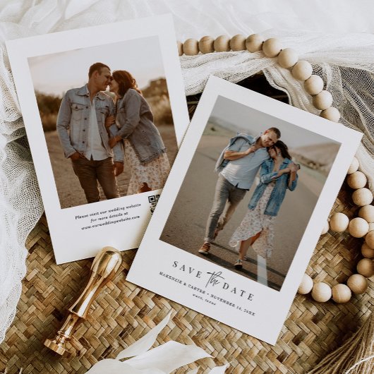 QR-Code Einfach moderne Minimalistische zwei Foto Save The Date