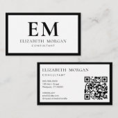 QR-Code Einfach Modernes Schwarz-weißes Monogramm Visitenkarte (Vorne/Hinten)