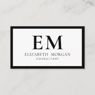 QR-Code Einfach Modernes Schwarz-weißes Monogramm Visitenkarte