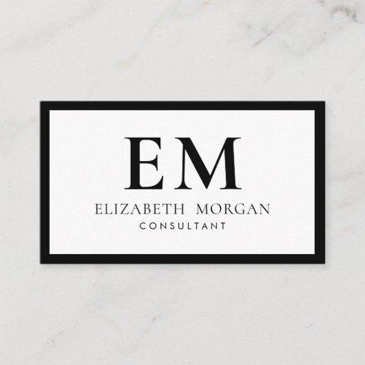 QR-Code Einfach Modernes Schwarz-weißes Monogramm Visitenkarte (Vorderseite)