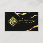 QR Code Einfache Black Marble Business Card Visitenkarte (Vorderseite)