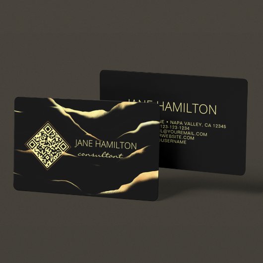 QR Code Einfache Black Marble Business Card Visitenkarte