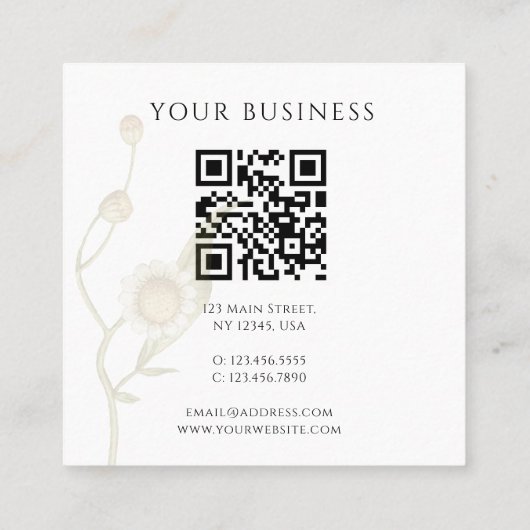 QR-Code Einfache Daisy-Wildblume Quadratische Visitenkarte (Rückseite)