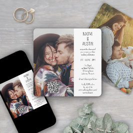 QR Code Einfache Einmalige 2-Foto-Hochzeit Einladung