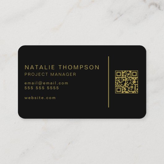QR Code Einfache Klasse Elegantes Schwarz und Gold Visitenkarte (Rückseite)