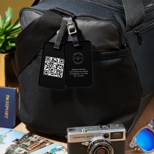 QR-Code Einfache minimale Logo-Namen Gepäckanhänger (Vorderseite & Rückseite)