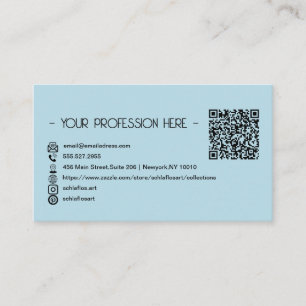 QR Code Einfache moderne Minimal Blue Instagram Visitenkarte