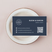 QR-Code Einfache moderne minimale blaue Navy-Logo Visitenkarte