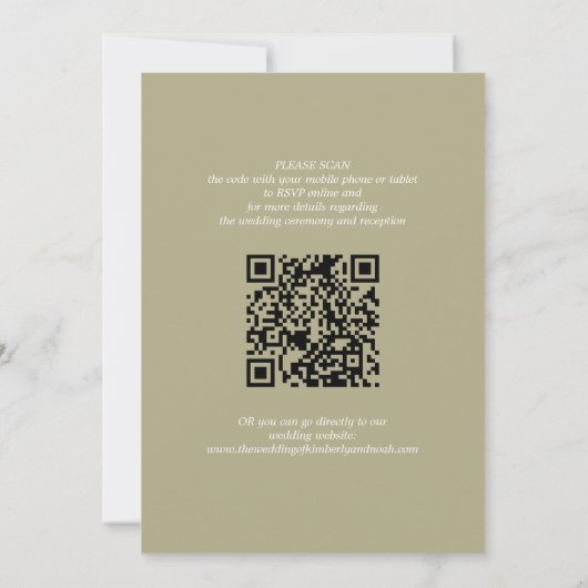 QR-Code einfache Namen Skript bei grüner Hochzeit Einladung (Rückseite)