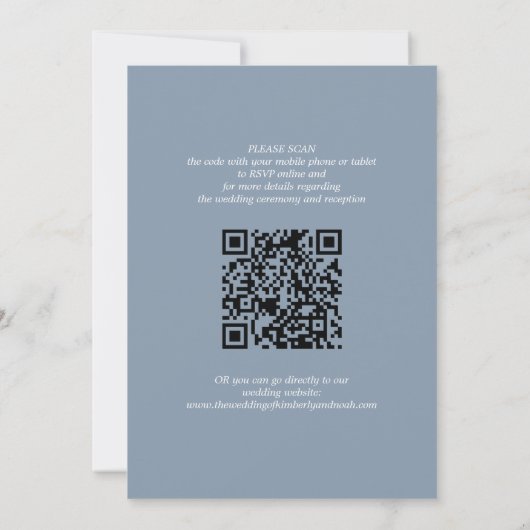 QR-Code einfache Namen Skript dusty Blue Hochzeit Einladung (Rückseite)