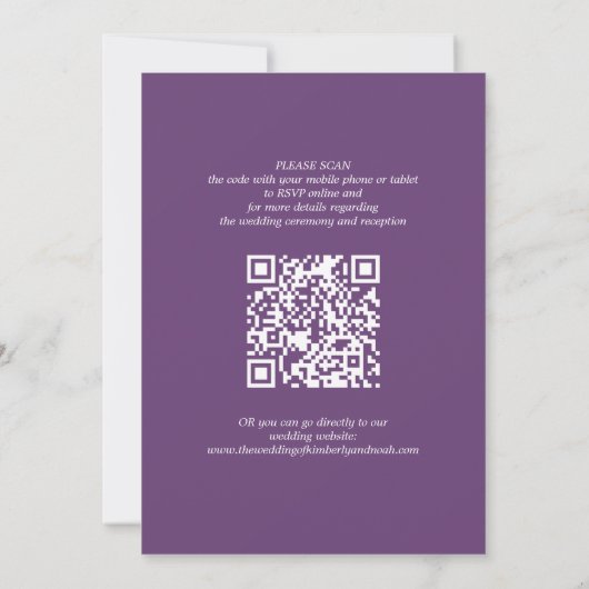 QR-Code einfache Namen Skript lila Hochzeit Einladung (Rückseite)