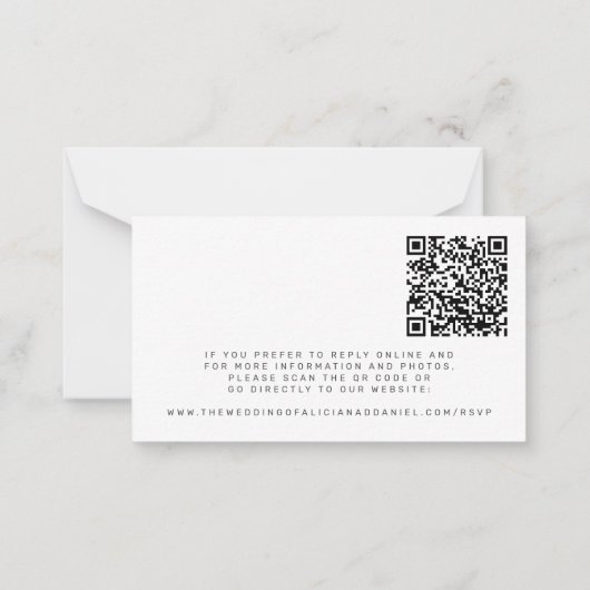 QR-Code einfache schwarz-weiße Hochzeit RSVP Mitteilungskarte (Rückseite)