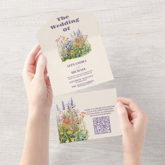 QR Code Einfache Wildblumen Botanischer Garten Wed All In One Einladung (Abreißen)