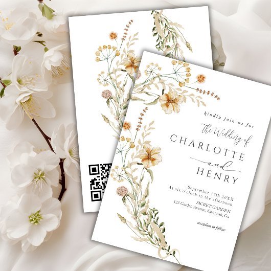 QR-Code Einfache Wildblumen Gartenhochzeit Einladung