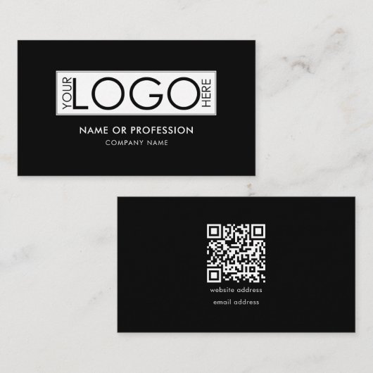 QR-Code Einfaches Minimal-Schwarz-Modernes Busines Visitenkarte (Vorne/Hinten)
