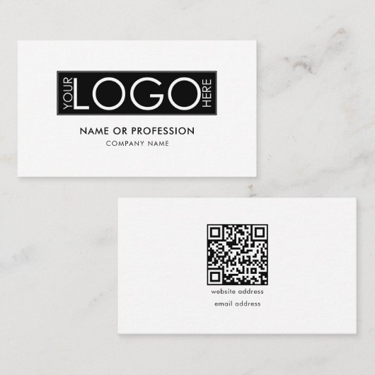 QR-Code Einfaches Minimal-White-Modern-Business-Lo Visitenkarte (Vorne/Hinten)