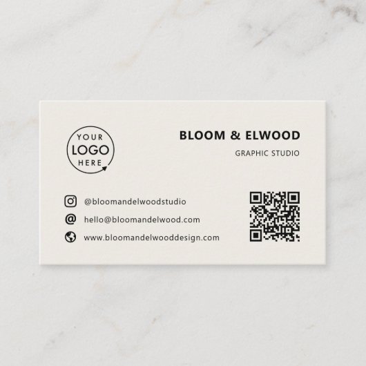 QR-Code Einfaches modernes minimales neutrales Log Visitenkarte (Vorderseite)
