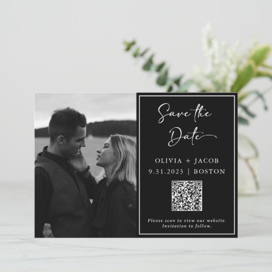 QR-Code | Einfaches und modernes Foto Save the Dat Einladung (Stehend Vorderseite)