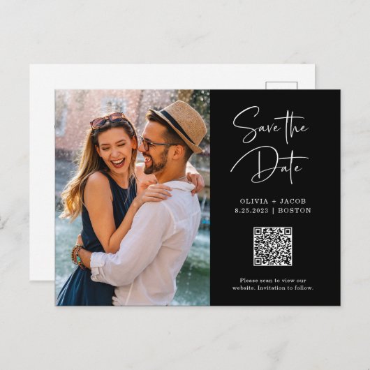 QR-Code | Einfaches und modernes Foto Save the Dat Postkarte (Vorne/Hinten)