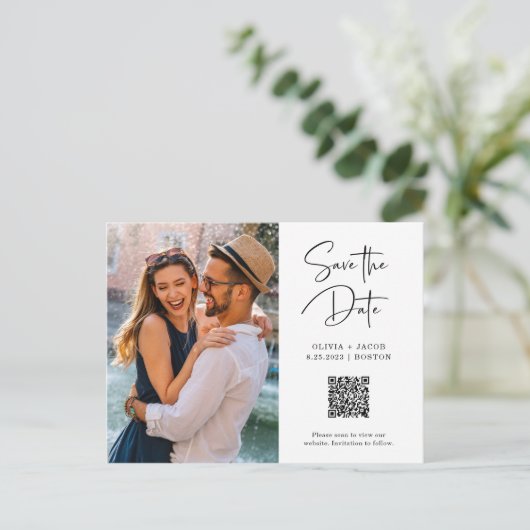 QR-Code | Einfaches und modernes Foto Save the Dat Postkarte (Stehend Vorderseite)