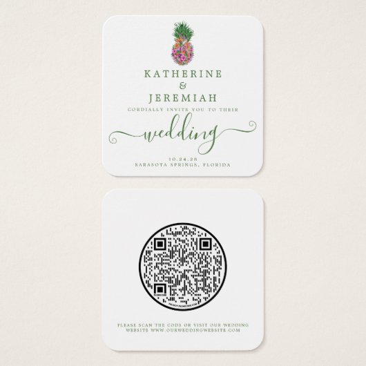 QR-Code Einladung von Ananas zur Hochzeit (Vorne & Hinten)