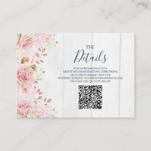 QR-Code-Einzelheiten zur Hochzeit mit rosa florale Begleitkarte