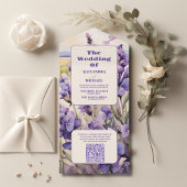 QR Code Einzigartige Blumen-Lavendel-Hochzeit All In One Einladung