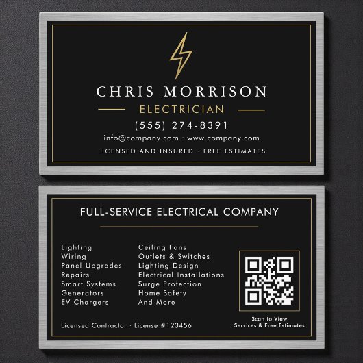 QR Code Electrician Electrical Contractor Metal Visitenkarte