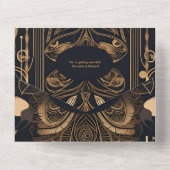 QR Code Elegant Art Deco Peacocks Wedding All In One Einladung (Rückseite)