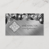 QR Code Elegant Balloons Silver Visitenkarte (Vorderseite)
