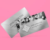 QR Code Elegant Balloons Silver Visitenkarte
