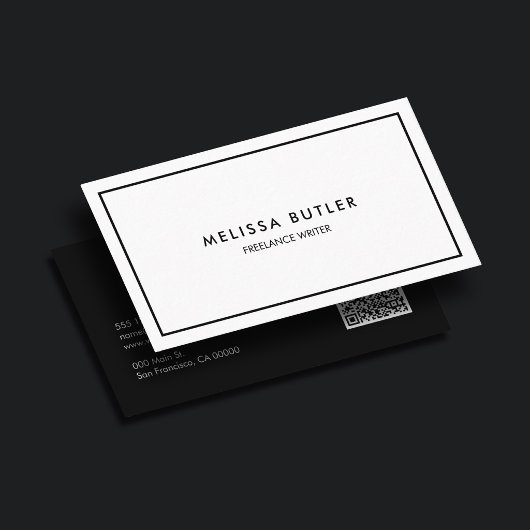 QR-Code elegant Beruflich Schwarz/Weiß Visitenkarte