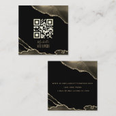 QR Code Elegant Black Gold Agate Social Media Quadratische Visitenkarte (Vorne/Hinten)