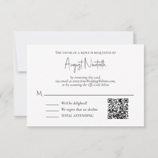 QR-Code Elegant Blush Pink Navy Blue Floral RSVP Karte (Rückseite)