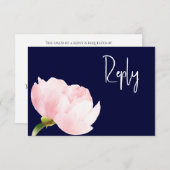 QR-Code Elegant Blush Pink Navy Blue Floral RSVP Karte (Vorne/Hinten)