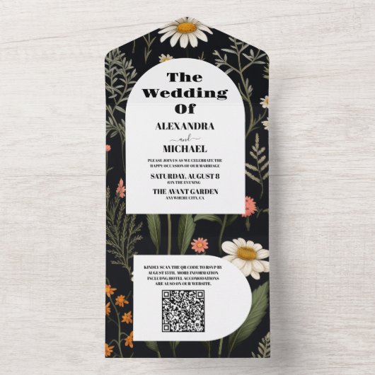 QR Code Elegant Boho Wildblume Wedding All In One Einladung (Innen Boden)