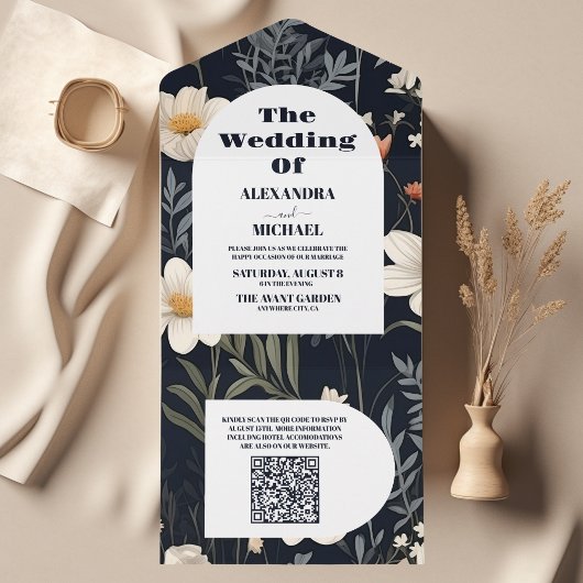 QR Code Elegant Boho Wildblume Wedding All In One Einladung