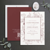 QR Code Elegant Burgund Blumengestein Art Hochzeit Einladung