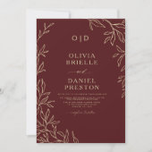 QR Code Elegant Burgundy Gold Monogram Wedding Einladung (Vorderseite)