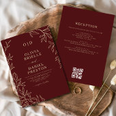 QR Code Elegant Burgundy Gold Monogram Wedding Einladung