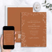 QR Code Elegant Burnt Orange Minimal Leaf Hochzeit Einladung