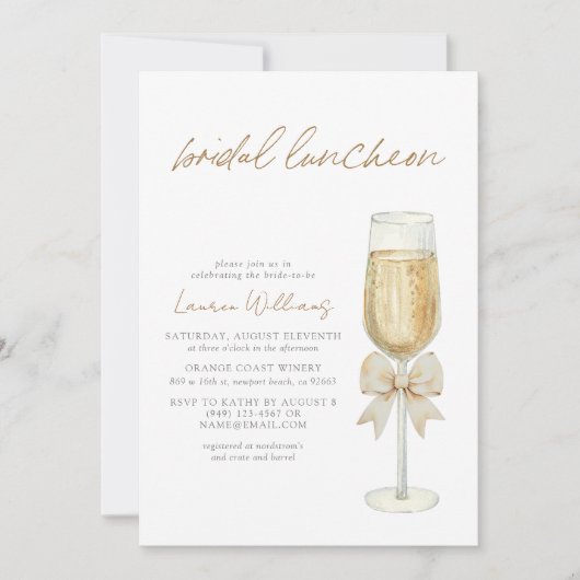 QR Code Elegant Champagne Chic Bow Bridal Luncheon Einladung (Vorderseite)