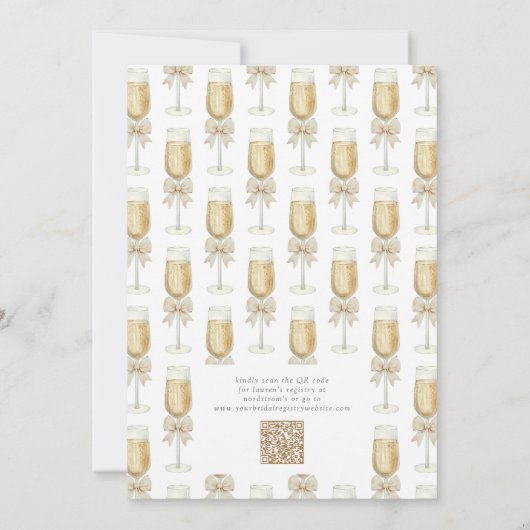 QR Code Elegant Champagne Chic Bow Bridal Luncheon Einladung (Rückseite)