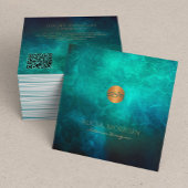 QR-Code elegant dunkelgrün, mit Monogramm Quadratische Visitenkarte